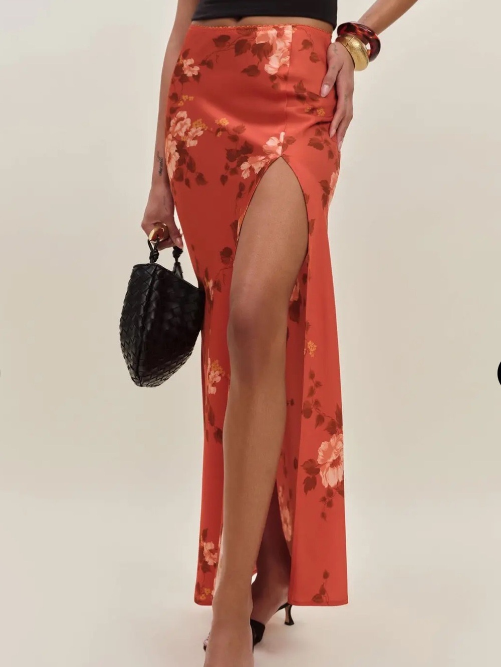 Reformation Floral Maxi Skirt with High Slit - Coral Bloom